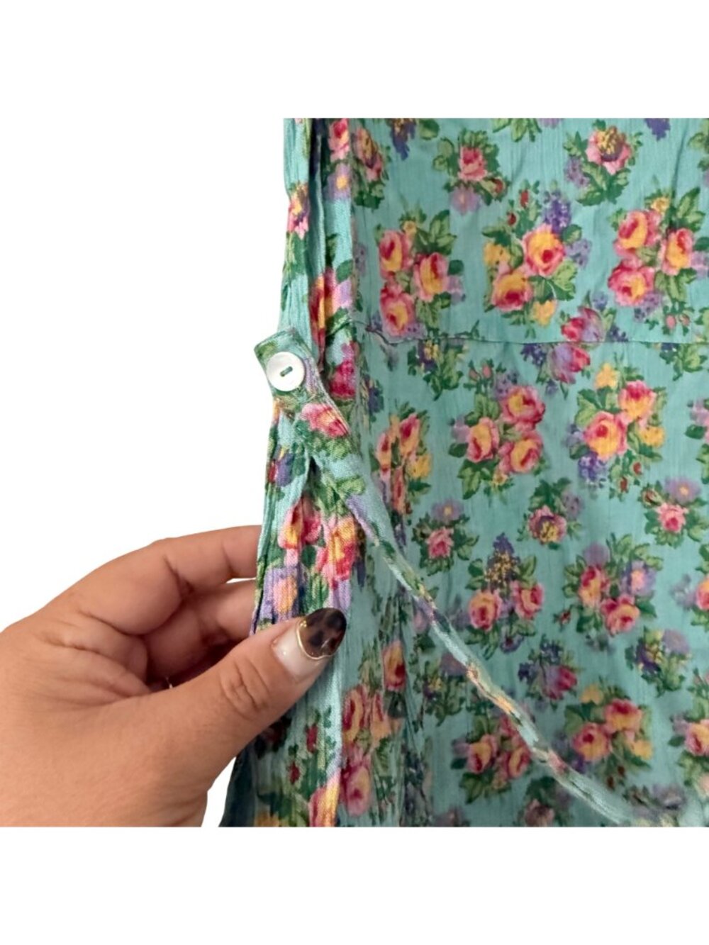 April Cornell Floral Crinkle Rayon Waist Tie Sleeveless Midi Dress Womens Medium - Picture 5 of 7